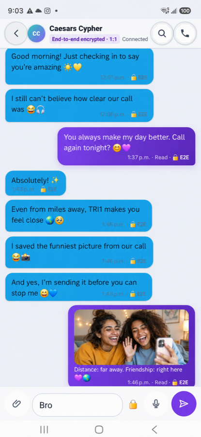 End-to-end encrypted chat on TRI1