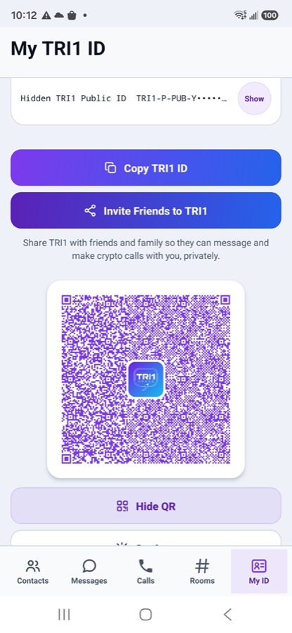 Your TRI1 ID and shareable QR code